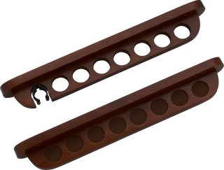 WR7WC 7-Cue Wall Rack with Bridge Clip – Hardwood Billiard Cue Holder – Available in Chocolate, Honey, Midnight & Wine – 19.5"x2.75"