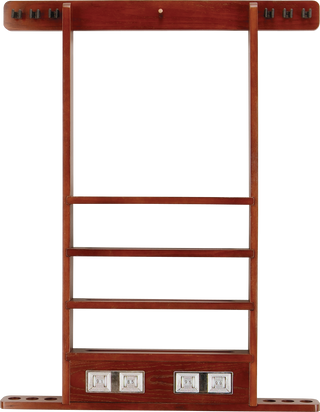 WRSC 6 Cue Wall Rack with Score Counter – Wall-Mounted Billiard Cue Holder with Ball & Rack Storage – Solid Wood Pool Cue Organizer (Chocolate / Honey / Midnight / Wine)