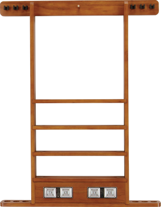 WRSC 6 Cue Wall Rack with Score Counter – Wall-Mounted Billiard Cue Holder with Ball & Rack Storage – Solid Wood Pool Cue Organizer (Chocolate / Honey / Midnight / Wine)