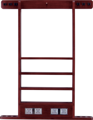 WRSC 6 Cue Wall Rack with Score Counter – Wall-Mounted Billiard Cue Holder with Ball & Rack Storage – Solid Wood Pool Cue Organizer (Chocolate / Honey / Midnight / Wine)